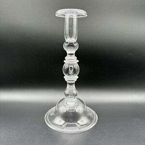 Steuben Art Glass Crystal Controlled‎ Bubble Teardrop Candlestick 10.5" Signed
